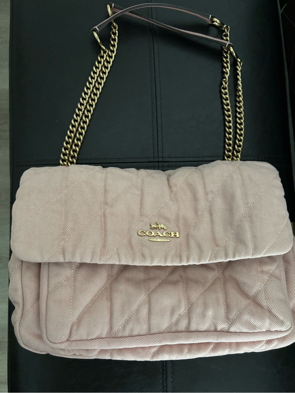 Coach Blush Quilted Shoulder Bag with Gold Chain